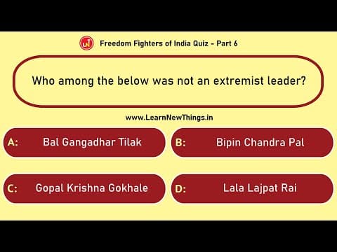 Freedom Fighters of India Quiz - Part 610 - 12 Questions - Independence Day of India Quiz - History