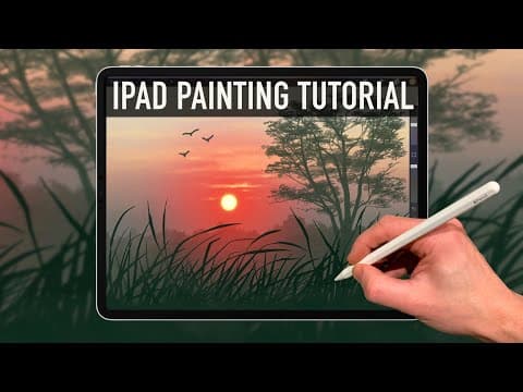 Ipad painting tutorial - tree and grass silhouette landscape art in procreate
