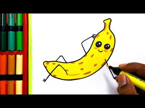 Draw and paint Cute cartoon Banana   -  Lesson 160