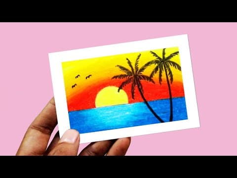 Mini Scenery Drawing Ep 1 | How to Draw Easy Sunset in the Sea Scenery With Oil Pastel