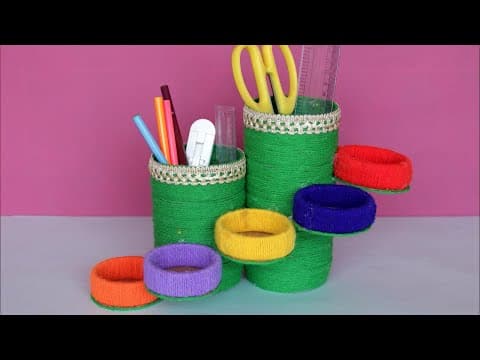 Best out of waste idea - how to make pen stand at home - diy desk organization ideas for children