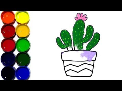 Draw and Paint Cute Cactus Easy for children  -  Lesson 176
