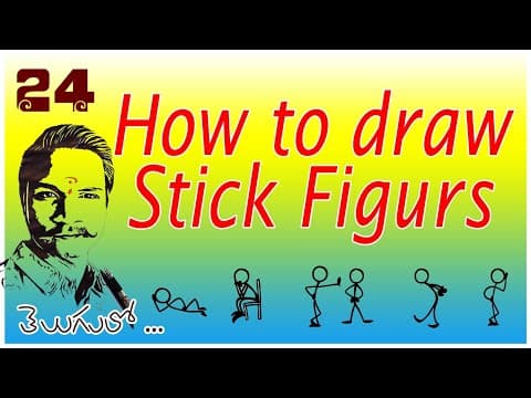 how to draw stick figures in action in telugu #stick figure drawing.drawingclass.