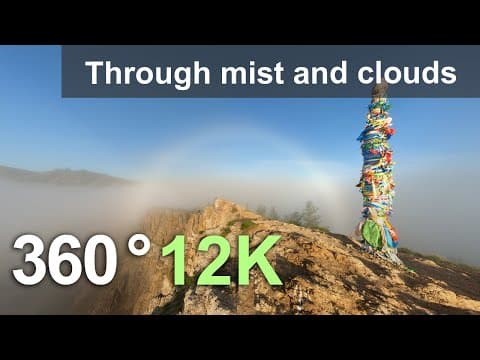 Journey through fog and clouds. aerial 360 video in 12k. relax video