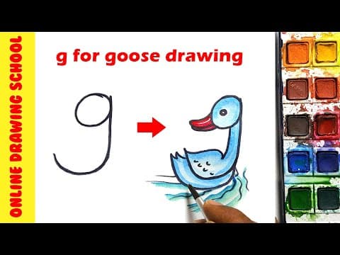 letters G into Goose drawing   -   draw a Duck for children easy   -  Lesson 153