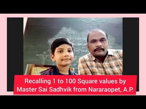FASTEST TIME TO RECALL 1 TO 100 NUMBERS  SQUARE VALUES BY KID
