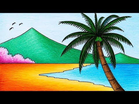 How to Draw a Seaside Mountain Scenery | Drawing Easy Scenery _ Oil Pastel Drawing
