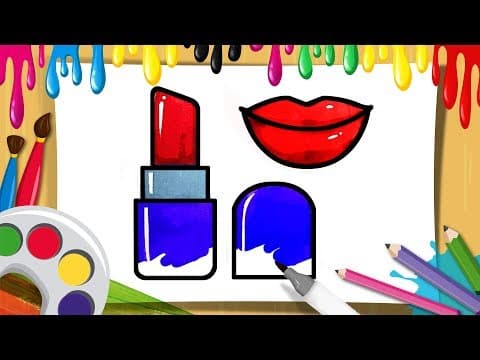How to draw cute lipstick and lips - makeup & cosmetics - art colors for kids