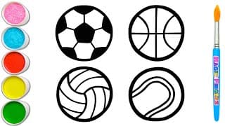 Soccer Ball and 5 More Sports Ball Drawing, Painting, Coloring for Kids and Toddlers