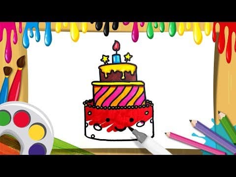 How to draw birthday cake and coloring step by step drawing for kids-learn to color