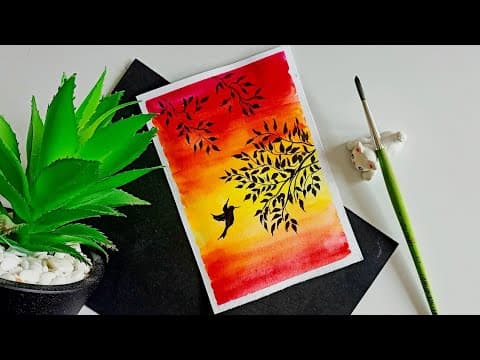 Sunset hummingbird tutorial - watercolor sunset painting step by step tutorial - silhouette art