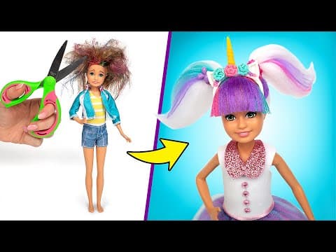 Incredible doll makeover! how to make unicorn outfit and hair