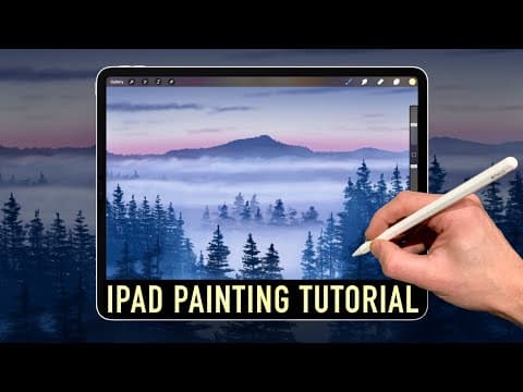 Ipad painting tutorial - mountain forest clouds landscape in procreate