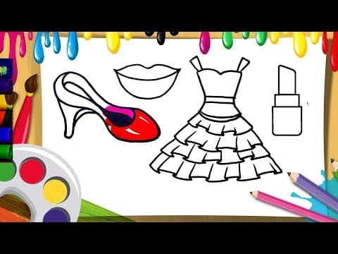 How to draw accessories for girls drawing and coloring women shoes and lipstick outfit drawing lips