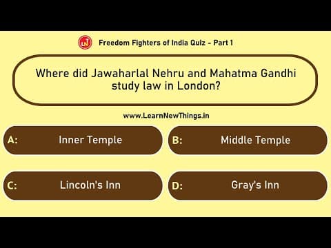Freedom Fighters of India Quiz - Part 110 - 12 Questions - Independence Day of India Quiz - History