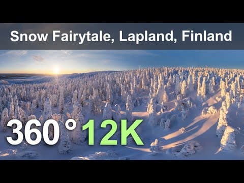 Snowy fairytale. lapland,finland. aerial 360 video in 12k