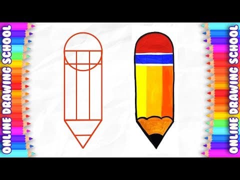 Draw and paint a cute pencil with basic shapes - easy drawings for children