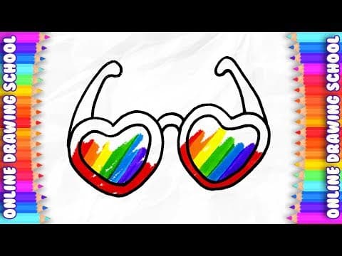 draw and color heart shape spectacles color for children to learn art -  Lesson 186