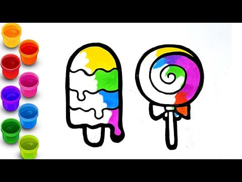 Ice creams drawing and glitter coloring for kids - draw easy step by step