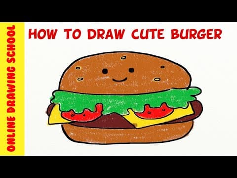 How to draw and co - lour cute burger   -   Simple and basic drawings -  Lesson 192